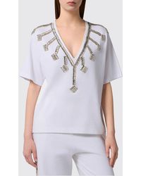 Philipp Plein - V-Neck Cotton Jersey T-Shirt With Rhinestone Back Logo - Lyst