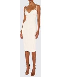 Elisabetta Franchi - Crêpe Midi Bustier Sheath Dress With Sweetheart Neckline - Lyst