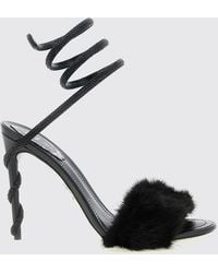 Rene Caovilla - Margot Leather Sandals With Stiletto Heel And Crystal Snake Strap - Lyst