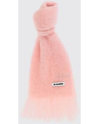 Jil Sander - Fringed Mohair Wool Blend Scarf With Applied Logo Patch - Lyst