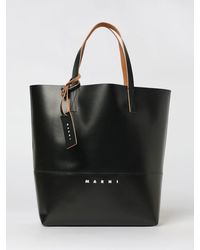 Marni - Faux Leather Shopping Bag With Logo - Lyst