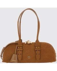 Pinko - Escape Horizontal Suede Leather Shoulder Bag With Love Birds Logo - Lyst