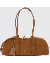 Pinko - Escape Horizontal Suede Leather Shoulder Bag With Love Birds Logo - Lyst