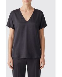 Alysi - V-Neck Pure Silk Blouse With Short Sleeves And A Straight Cut - Lyst