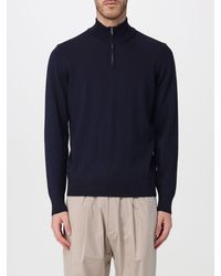 BOSS - Pure Wool Half-Zip Turtleneck Jumper With Ribbed Hems - Lyst