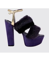 Philipp Plein - Striped Suede And Fur Platform Sandals - Lyst
