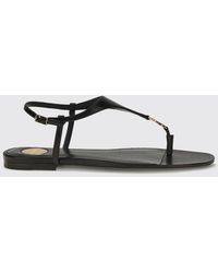 Saint Laurent - Cassandre Ysl Logo Calf Leather Thong Sandals - Lyst