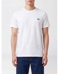Fred Perry - Slim Fit Cotton Crew Neck T-Shirt With Embroidered Logo - Lyst