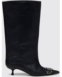 DIESEL - D-Venus Calf-High Leather Boots With Oval D Logo And Stiletto Heel - Lyst