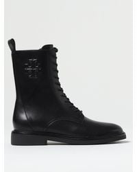 Tory Burch - Double T Combat Boot In Leather With Laces - Lyst