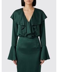 Norma Kamali - Ruffled Satin Bodysuit Blouse - Lyst