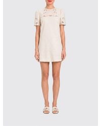 Twinset - Linen Mini Dress With Macramé Inserts - Lyst