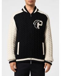 Philipp Plein - Cárdigan Bomber De Lana Con Cremallera Y Logo En Jacquard - Lyst