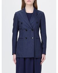 Lardini - Pinstriped Linen Blend Double Breasted Blazer - Lyst