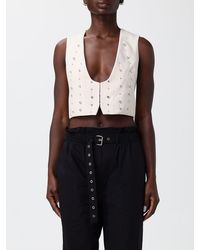 Liu Jo - Pinstriped Viscose Vest With Rhinestones - Lyst