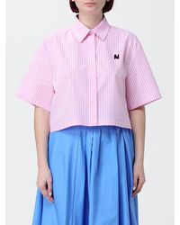 MSGM - Cropped Striped Cotton Shirt With Monogram Pattern - Lyst