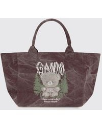 Ganni - Large Recycled Cotton Tote Bag With Teddy Bear Print - Lyst