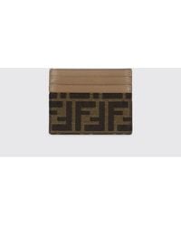 Fendi - Baguette Leather And Ff Jacquard Fabric Card Holder - Lyst