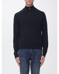 Emporio Armani - Virgin Wool Zip-Up Cardigan With Mock Neck And Ribbed Trims - Lyst