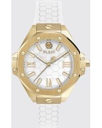 Philipp Plein - Lady Stainless Steel And Silicone Watch With Hexagon Logo And Studs - Lyst