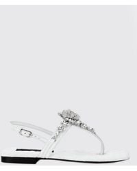Philipp Plein - Leather Thong Sandals With Low Heel And Ankle Strap - Lyst