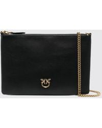 Pinko - Love Bag Simple Leather Clutch With Chain-Link Strap And Love Birds Logo - Lyst