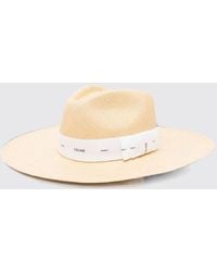 Celine - Panama Straw Hat With Wide Brim And Contrast Logo - Lyst
