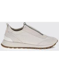 Brunello Cucinelli - Canvas And Suede Sneakers With Monile - Lyst