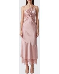 Pinko - Asymmetrical Satin Midi Slip Dress With Lace Inserts - Lyst