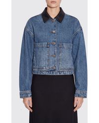 Anine Bing - Denim Jacket With Leather Collar And Dropped Shoulders - Lyst