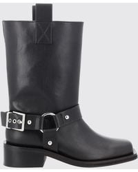 Ganni - Recycled Leather Mid-Calf Biker Boots With A Square Toe - Lyst