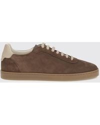 Brunello Cucinelli - Low-Top Suede Calfskin Trainers With Laminated Logo - Lyst