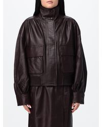 Diane von Furstenberg - Funnel Neck Lambskin Leather Bomber Jacket With Elasticized Hem - Lyst