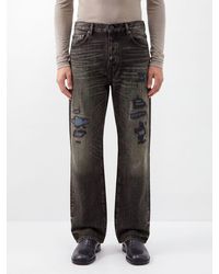 Purple - Straight-Fit Cotton Denim Jeans With Worn Effect - Lyst
