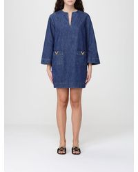 Valentino - Cotton Denim Kaftan Dress - Lyst