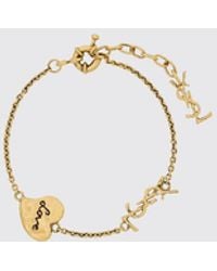 Saint Laurent - Cassandre Ysl Monogram And Hearts Brass Bracelet - Lyst