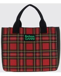 Barbour - X Ganni Tartan Baumwoll-Einkaufstasche Mit Logo - Lyst