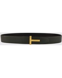 Tom Ford - Grained Calfskin Leather Belt With T Monogram Buckle - Lyst