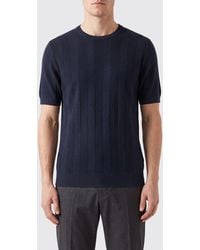 Kangra - Short-Sleeved Cotton Crewneck Sweater With Ribbed Trims - Lyst