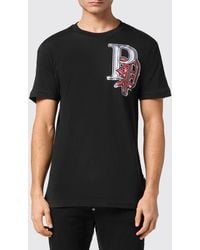 Philipp Plein - Cotton T-Shirt With Graphic Print And Contrast Back Logo - Lyst