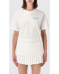 Sporty & Rich - Sporty &Amp Rich Striped Cotton T-Shirt With Crew Neck And Back Logo - Lyst