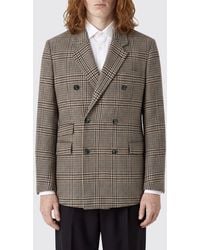 Emporio Armani - Double-Breasted Virgin Wool Blazer With Houndstooth Pattern - Lyst