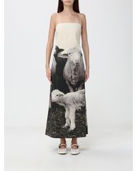 Moschino - Graphic Print A-Line Silk Midi Dress With Square Neckline - Lyst