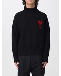 Ami Paris - Wool Turtleneck Jumper With Jacquard Logo And Dropped Shoulders - Lyst