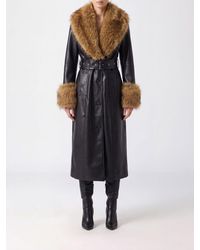 Stand Studio - Long Faux Leather Robe Coat With Belt And Faux Fur Trims - Lyst