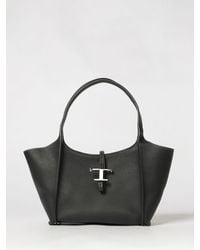 Tod's - Grained Calfskin Shoulder Bag With T Timeless Logo - Lyst