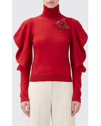 Blumarine - Wool Turtleneck Jumper With Flower Appliqué And Puff Shoulders - Lyst