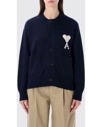 Ami Paris - Wool And Cotton Logo Cardigan - Lyst
