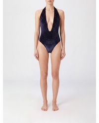Balmain - Plunging V-Neck Crystal-Embellished Velvet Swimsuit - Lyst