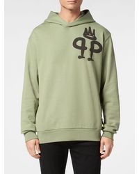 Philipp Plein - Contrast Logo Cotton Hoodie With Kangaroo Pocket And Dropped Shoulders - Lyst